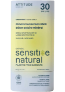 Attitude Sensitive Mineral Sunscreen Stick SPF30 (Unscented) - 60g