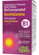 Natural Factors BioCoenzymated Vitamin B-1 Benfotiamine 150mg Plus Sulbutiamine - 30 V-Caps