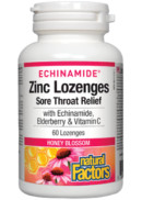 Natural Factors Echinamide Zinc Lozenges Sore Throat Relief (Honey Blossom) - 60 Lozenges