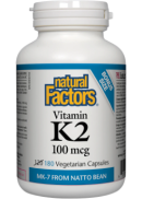 Natural Factors Vitamin K2 100mcg (Mk-7) - 180 V-Caps BONUS
