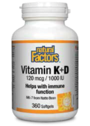 Natural Factors Vitamin K + D - 360 Softgels