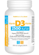Prairie Naturals Vitamin D3 2,500iu (Organic Olive Oil Base) - 500 + 50 Softgels BONUS
