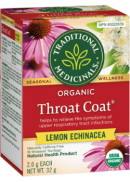 Traditional Medicinals Organic Throat Coat Tea (Lemon Echinacea) - 16 Tea Bags