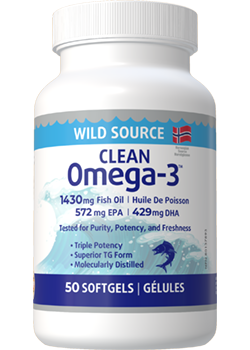 Clean Omega-3 (Wild Source) 572mg EPA / 429mg DHA - 50 Softgels