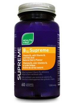 B12 Supreme With Vitamin B6 & Folic Acid (Natural Cherry Flavour) - 60 Lozenges - Health First