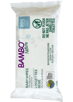 Water Based Biodegradable Wet Wipes - 64 Wipes - Bambo Nature