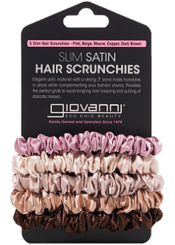 Slim Satin Hair Scrunchies (Pink, Beige, Mauve, Copper & Dark Brown) - 5 Pack