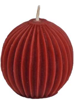 Pure Beeswax Candle Ornamental Fluted Sphere (Burgundy) - 3 x 2 3/4 Inches