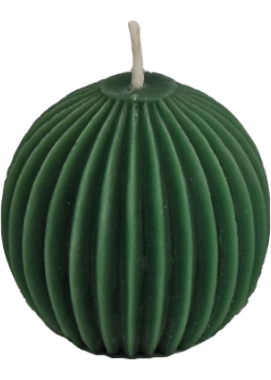 Pure Beeswax Candle Ornamental Fluted Sphere (Forest Green) - 3 x 2 3/4 Inches