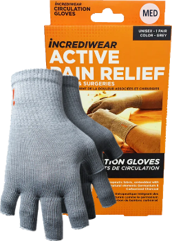 Unisex Fingerless Circulation Gloves (Grey, Med) - 1 Pair