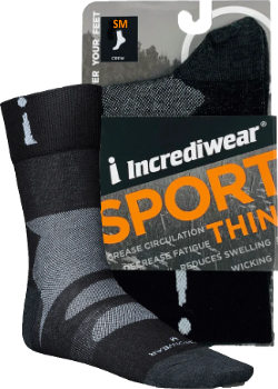 Thin Sport Socks (Crew Height, Black, SM) - 1 Pair