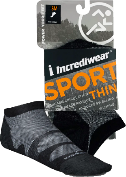 Thin Sport Socks (No Show, Black, SM) - 1 Pair