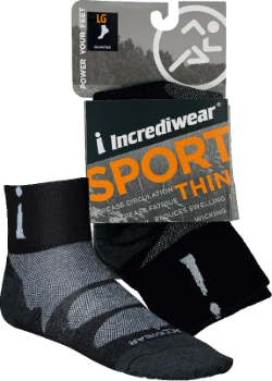 Thin Sport Socks (Quarter Height, Black, LG) - 1 Pair