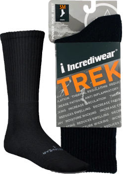 Trek Socks (Crew Height, Black, SM) - 1 Pair