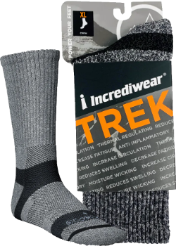Trek Socks (Crew Height, Grey, XL) - 1 Pair