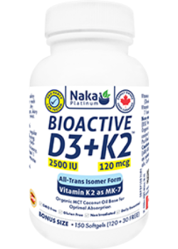 Bioactive D3 + K2 (Mk-7 Form) 2,500iu + 120 mcg - 150 Softgels
