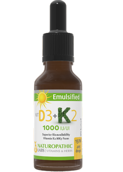 Vitamin D3 + Vitamin K2 Drops Emulsified 1,000iu - 15ml