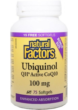 Ubiquinol Qh Active Coq10 100mg - 75 Softgels BONUS Size - Natural Factors