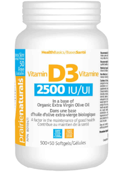 Vitamin D3 2,500iu (Organic Olive Oil Base) - 500 + 50 Softgels BONUS