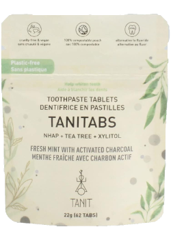 Tanitabs Toothpaste Tablets (Fresh Mint With Charcoal, Pouch) - 62 Tabs