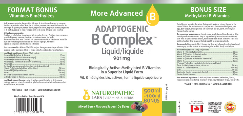 Adaptogenic B-Complex Liquid (Methylated, Mixed Berry) - 600 + 250ml FREE