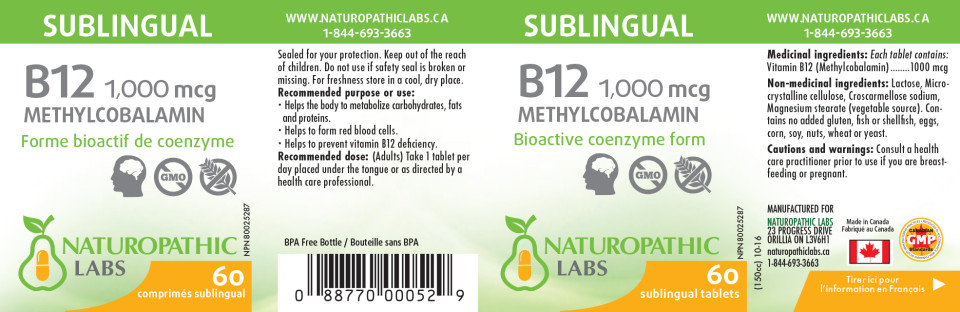 B-12 Methylcobalamin 1,000mcg Sublingual - 60 Lozenges