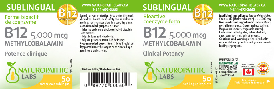 B-12 Methylcobalamin 5,000mcg Sublingual - 50 Lozenges