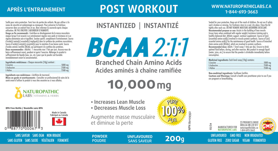 BCAA 10,000mg Post Workout (100% Pure) - 200g + BONUS