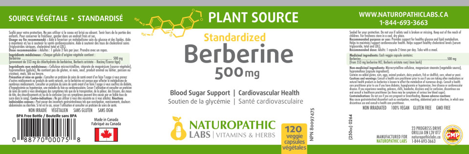 Berberine 500mg - 120 + 60 V-Caps FREE