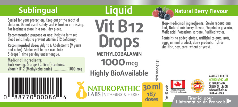 B-12 Methylcobalamin Liquid 1000mcg (Berry Flavour) - 30ml