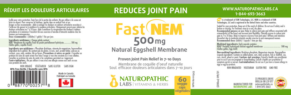 Fast NEM 500mg (Natural Eggshell Membrane) - 60 V-Caps + BONUS