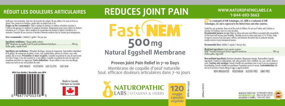 Fast NEM 500mg (Natural Eggshell Membrane) - 120 V-Caps + BONUS