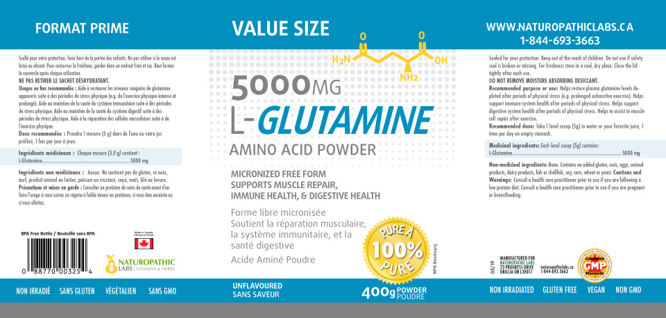 L-Glutamine 5,000mg - 400g + BONUS