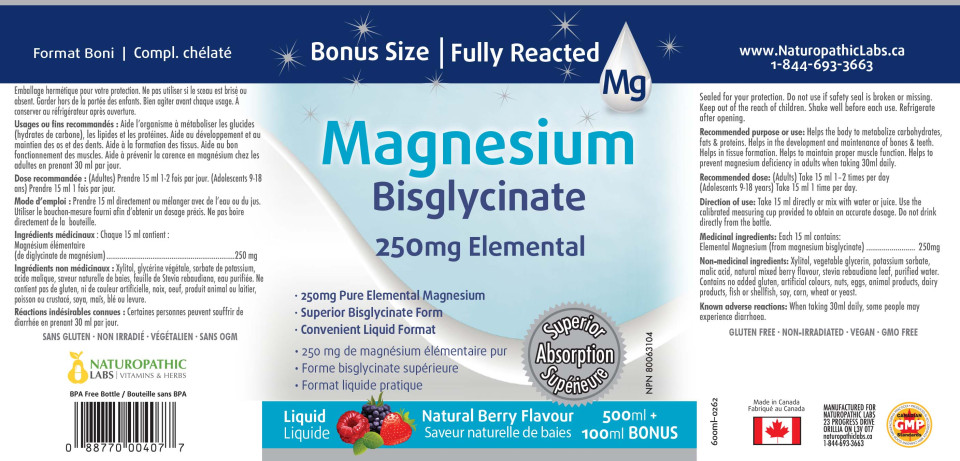Magnesium Bisglycinate Liquid 250mg (Berry Flavour) - 600ml + BONUS