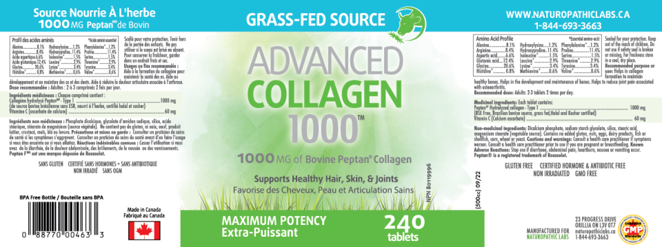 Advanced Collagen 1,000mg (Bovine) - 240 Tabs + BONUS