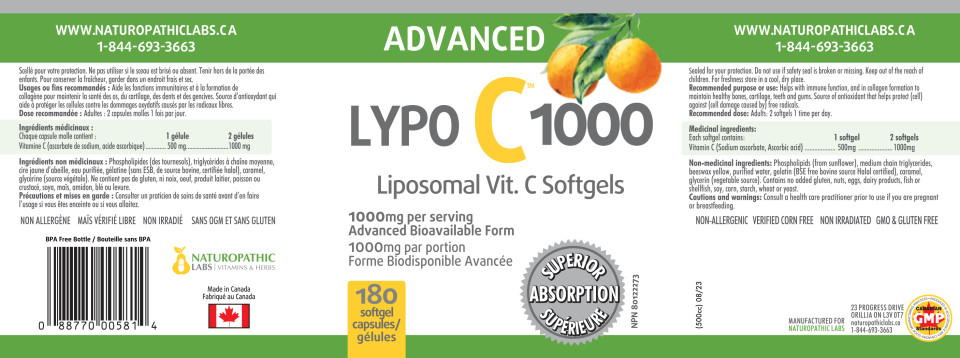 Lypo-C 1000 (Liposomal Vit. C) - 180 + 45 Softgels FREE