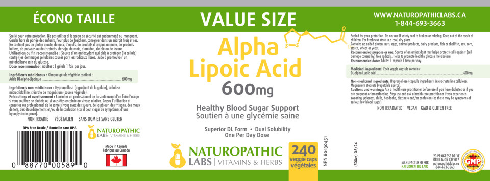 Alpha Lipoic Acid (Superior DL Form) 600mg - 240 V-Caps + BONUS
