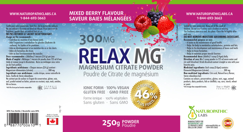 Relax MG Magnesium Powder (Berry) 300mg - 250g + BONUS