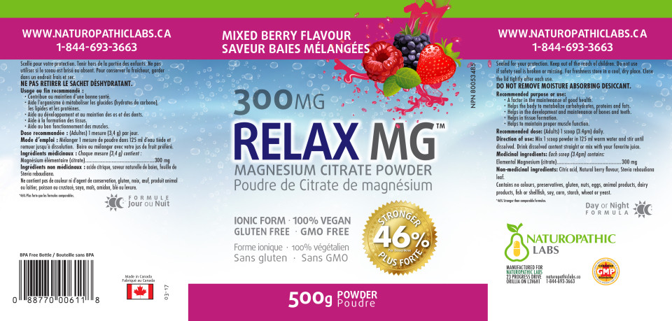 Relax MG Magnesium Powder (Berry) 300mg - 500 + 250g FREE