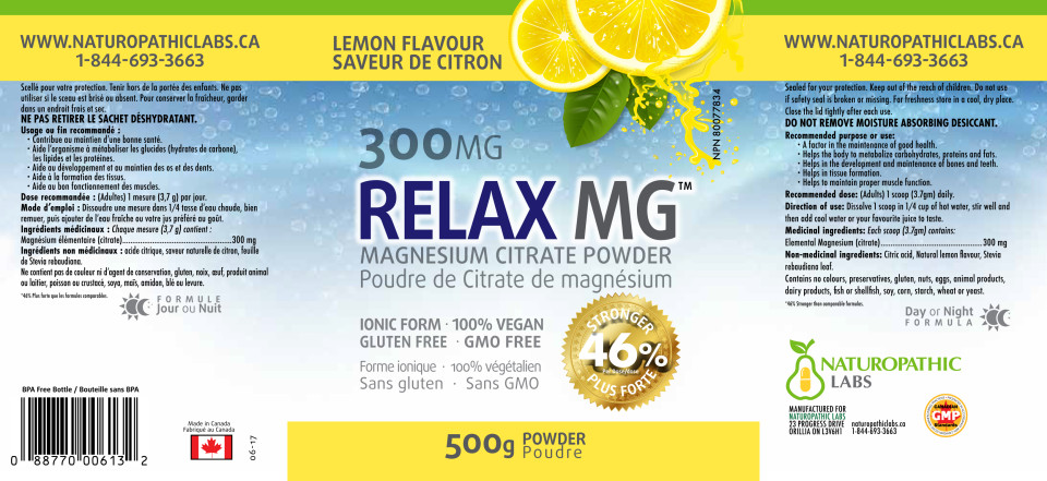 Relax MG Magnesium Powder (Lemon) 300mg - 500 + 250g FREE