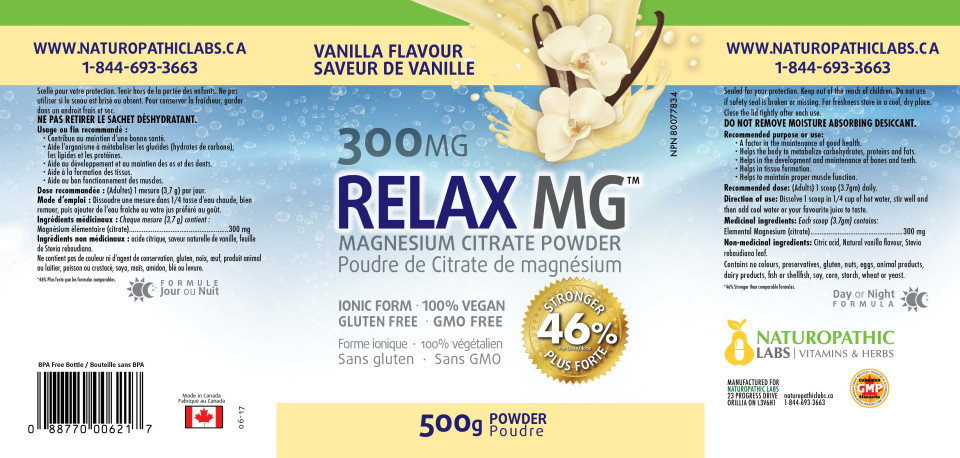 Relax MG Magnesium Powder (Vanilla) 300mg - 500 + 250g FREE
