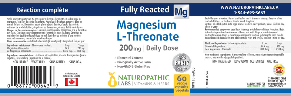 Magnesium L-Threonate 200mg (Daily Dose) - 60 + 60 V-Caps FREE