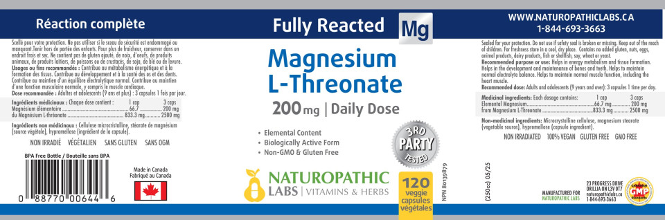 Magnesium L-Threonate 200mg (Daily Dose) - 120 + 60 V-Caps FREE