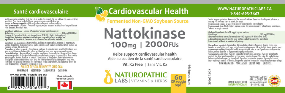 Nattokinase 100mg / 2000FUs (Non-GMO & K2 Free)  - 60 DR V-Caps + BONUS