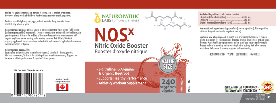 NOSx Nitric Oxide Booster 633mg - 240 + 60 V-Caps FREE