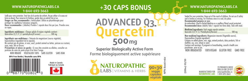 Quercetin (Advanced Q3) 500mg - 120 + 60 Caps FREE