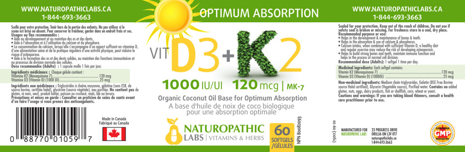 Vitamin D3 1,000iu + K2 120mcg - 60 Softgels