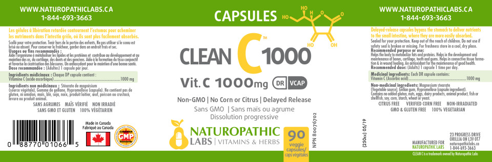 Clean C 1000 (Vitamin C 1,000mg) - 90 + 90 DR V-Caps