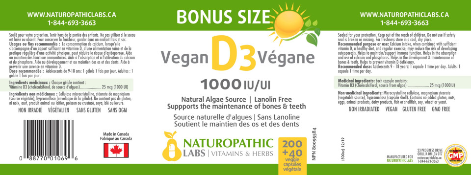 Vitamin D 1,000iu (Vegan) - 240 + 60 Caps FREE