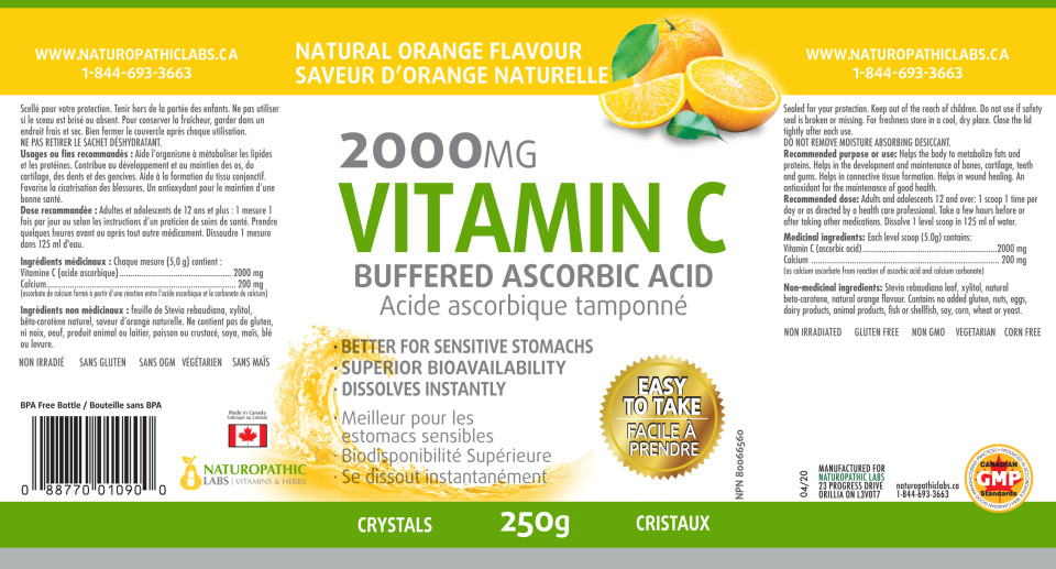 Vitamin C Buffered 2,000mg (Orange) - 250g Crystals